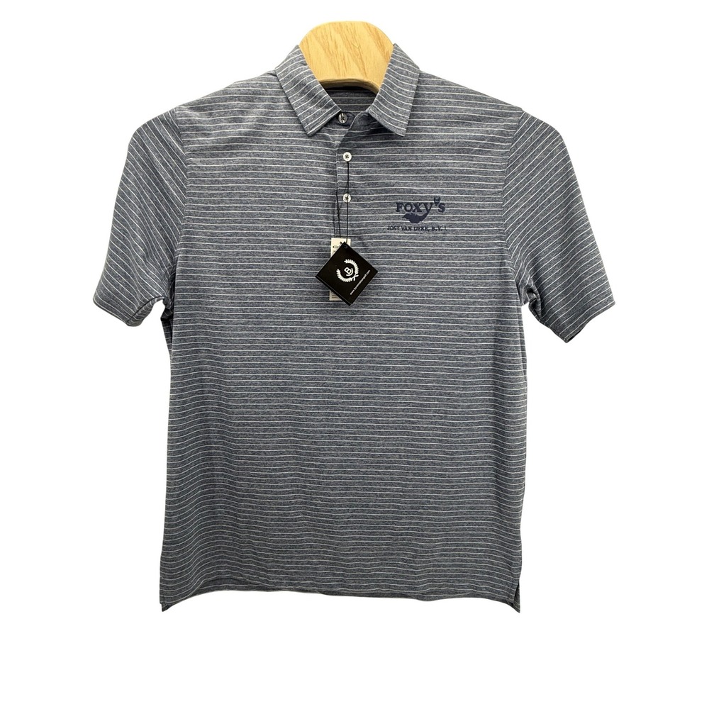 NWT Byron Nelson DriWay Polo Large Navy White Stripe Foxy Jost Van Dyke BVI Golf